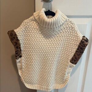 Kids' Cream Turtleneck Sweater with Leopard Accents